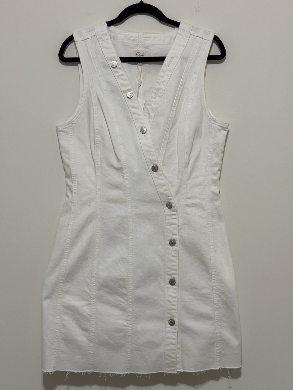 Rails NWT Size Large Salt White Strand Asymmetrical Denim Button Up Dress Preppy